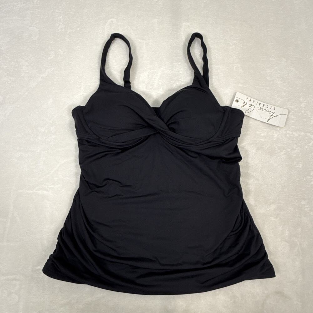 NWT Anne Cole Signature Size 34 B/C Black Twist Tankini Swim Top FS Bnfts Chrty
